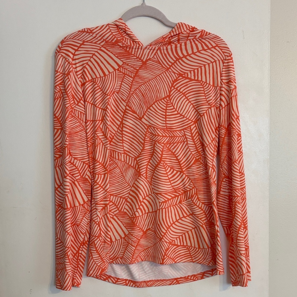 SKYR Women’s Orange Allover Print Drawstring Hoodie Sweatshirt. Size L